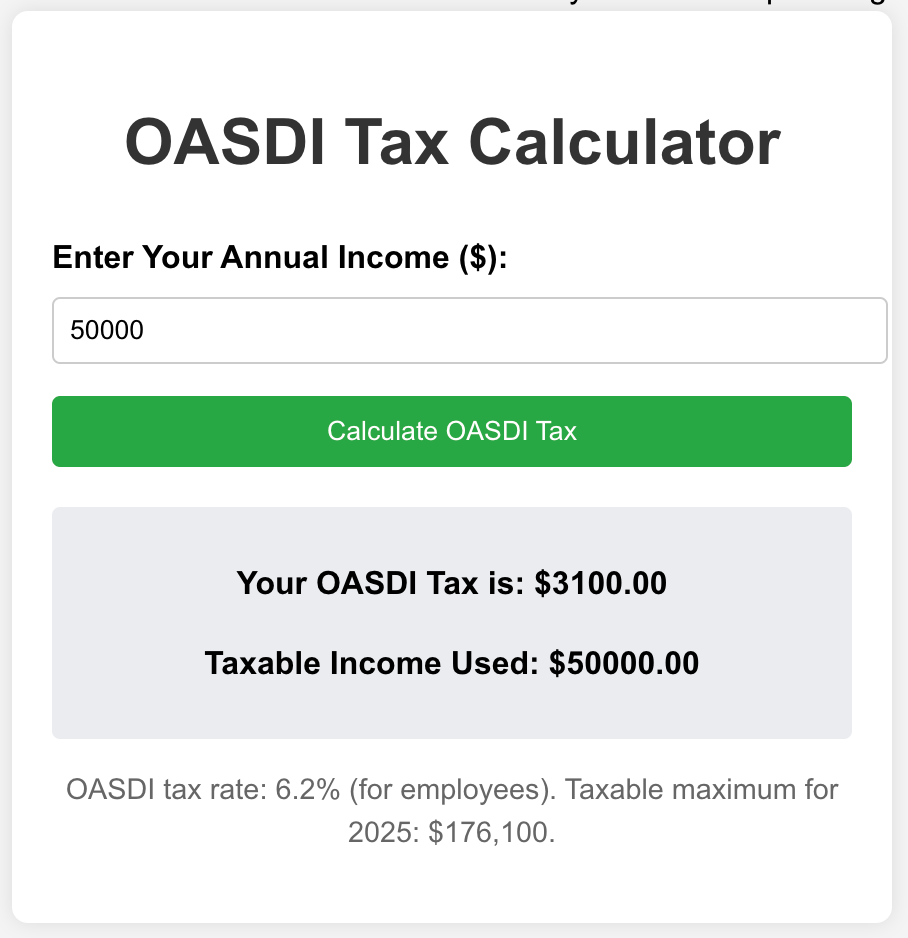 Demo- Online OASDI Tax Calculator